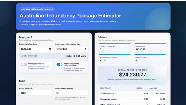 Australian Redundancy Package Estimator